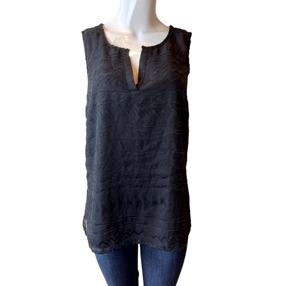 Market Spruce Women's Tank Top Beaded Chevron SFT9181 Split V Neck Black Size XL - Picture 1 of 7